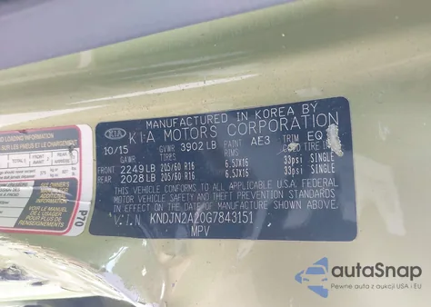 2016 Kia Soul z USA, uszkodzony, nr VIN KNDJN2A20G7843151